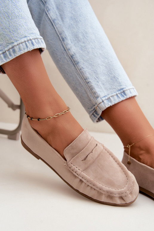 Damesmokassins met ruches van faux suede in zandkleur Sabley