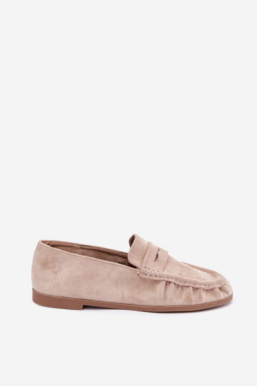 Damesmokassins met ruches van faux suede in zandkleur Sabley