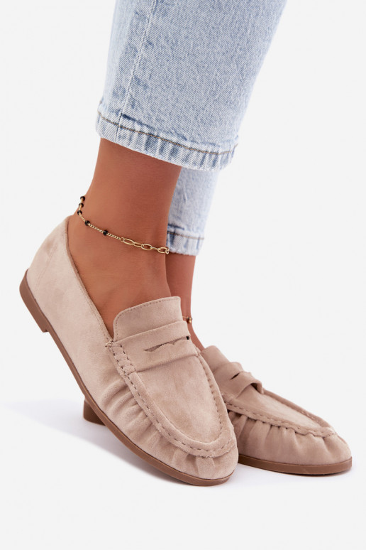 Damesmokassins met ruches van faux suede in zandkleur Sabley