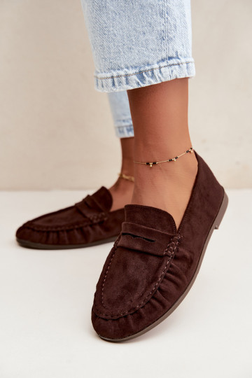 Damesmokassins met ruches van faux suede in chocoladekleur Sabley 2