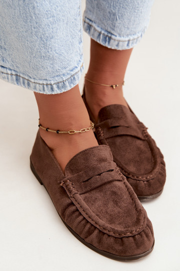 Damesmokassins met ruches van faux suede in bruin Sabley