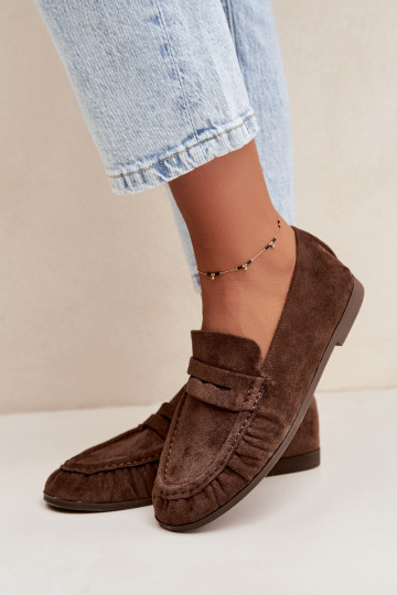 Damesmokassins met ruches van faux suede in bruin Sabley 2