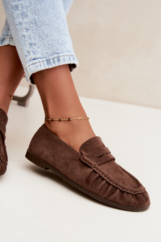 Damesmokassins met ruches van faux suede in bruin Sabley