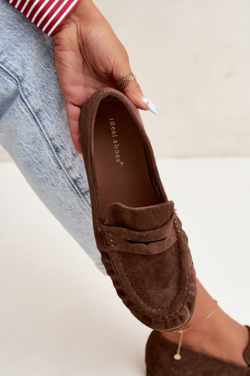 Damesmokassins met ruches van faux suede in bruin Sabley