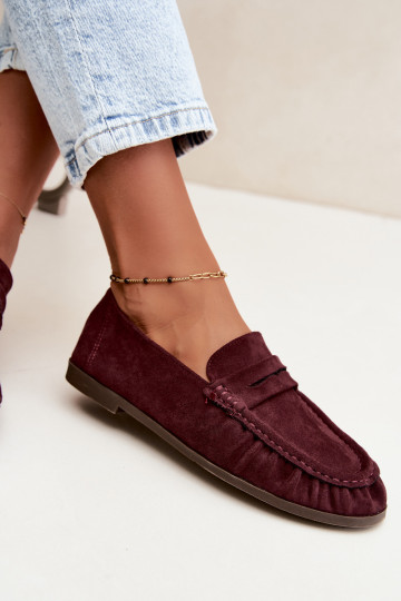 Damesmokassins met ruches van faux suede in bordeaux Sabley 2