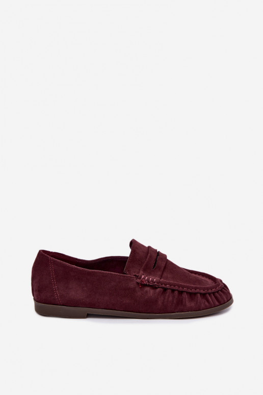 Damesmokassins met ruches van faux suede in bordeaux Sabley