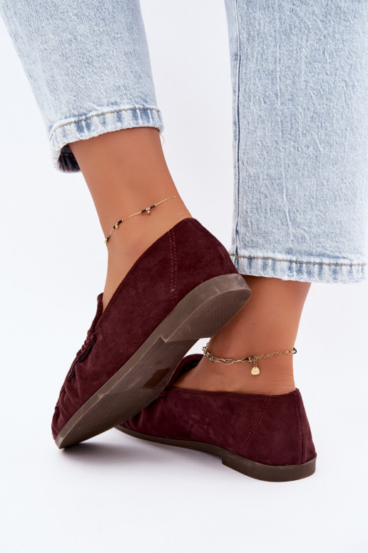 Damesmokassins met ruches van faux suede in bordeaux Sabley