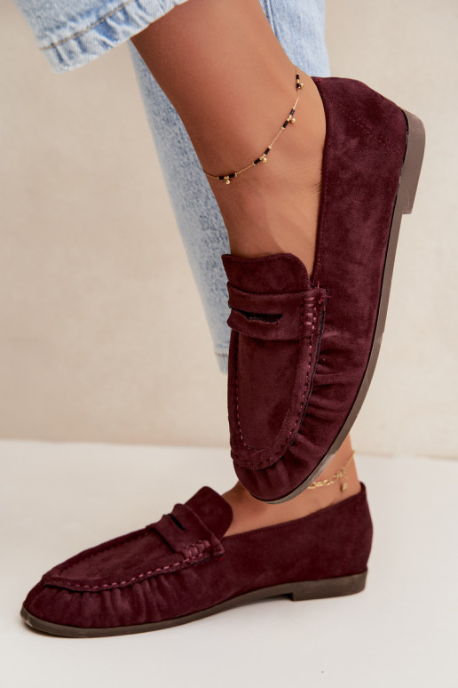 Damesmokassins met ruches van faux suede in bordeaux Sabley
