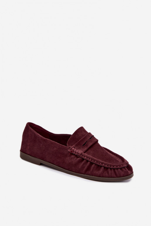 Damesmokassins met ruches van faux suede in bordeaux Sabley