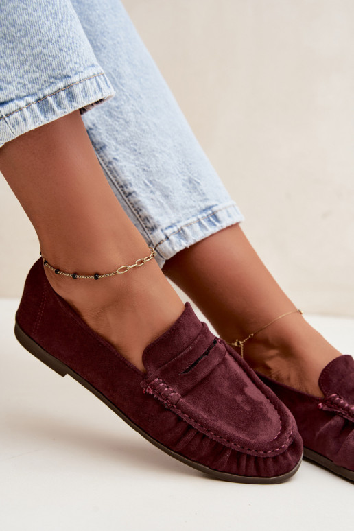 Damesmokassins met ruches van faux suede in bordeaux Sabley