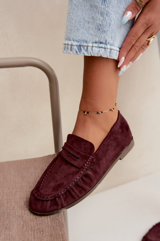 Damesmokassins met ruches van faux suede in bordeaux Sabley
