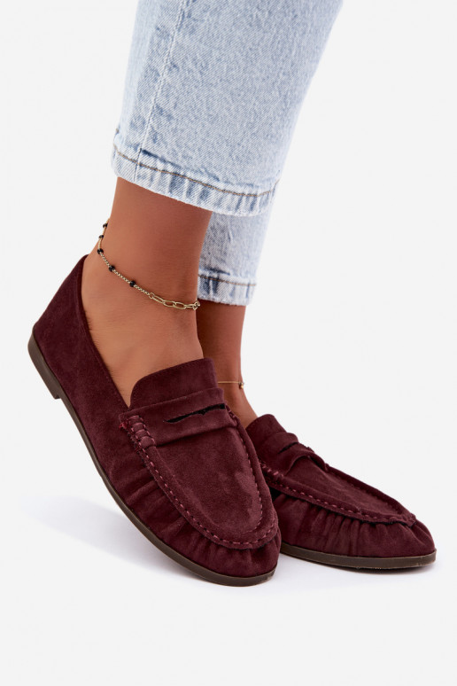 Damesmokassins met ruches van faux suede in bordeaux Sabley