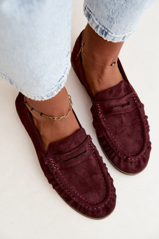 Damesmokassins met ruches van faux suede in bordeaux Sabley