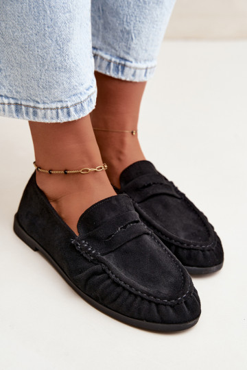 Damesmokassins met ruches van faux suede in zwart Sabley