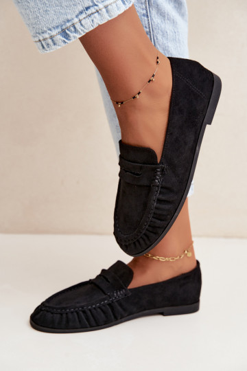 Damesmokassins met ruches van faux suede in zwart Sabley 2