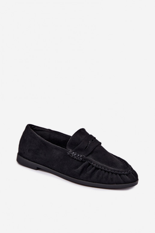 Damesmokassins met ruches van faux suede in zwart Sabley
