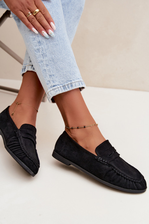 Damesmokassins met ruches van faux suede in zwart Sabley