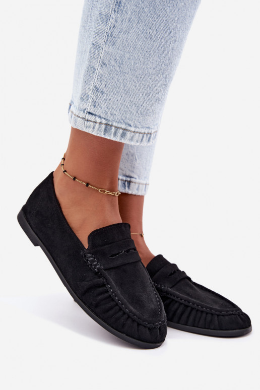 Damesmokassins met ruches van faux suede in zwart Sabley