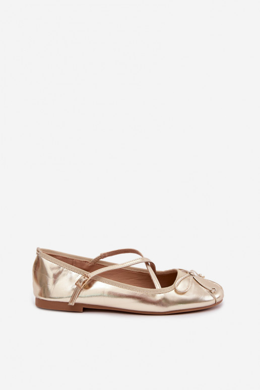 Gouden gelakte ballerina's met lintjes Kokardką