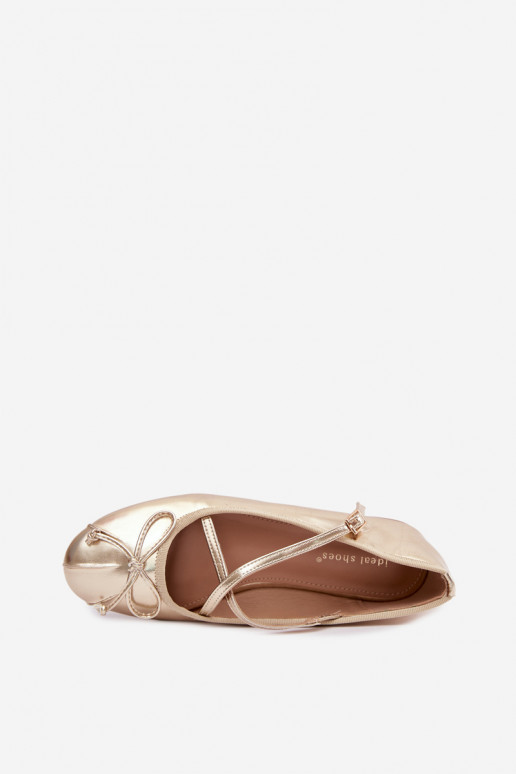 Gouden gelakte ballerina's met lintjes Kokardką