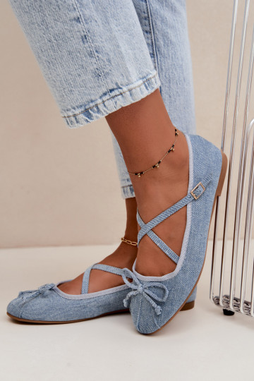 Denim ballerina's met lintjes Kokardką