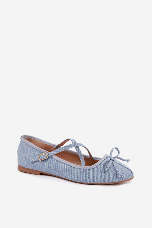 Denim ballerina's met lintjes Kokardką