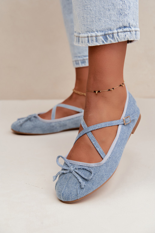 Denim ballerina's met lintjes Kokardką