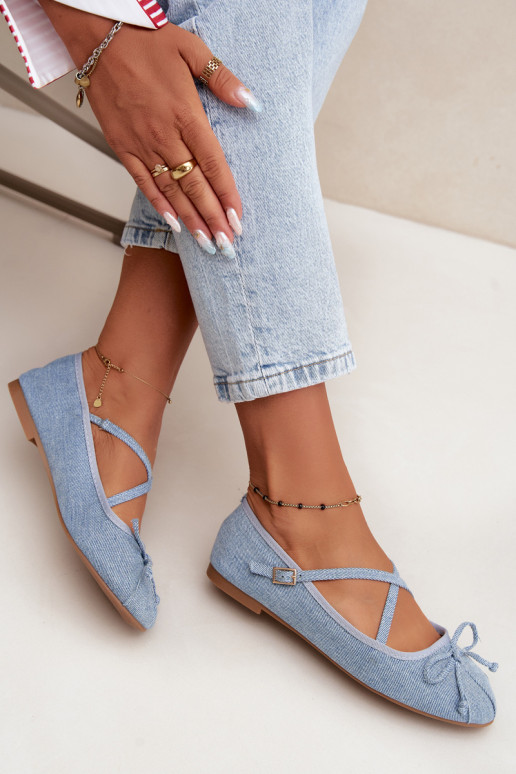 Denim ballerina's met lintjes Kokardką