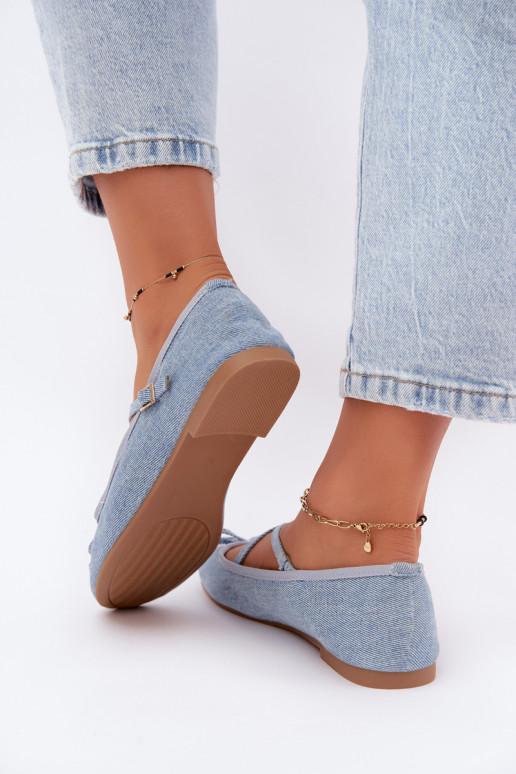 Denim ballerina's met lintjes Kokardką