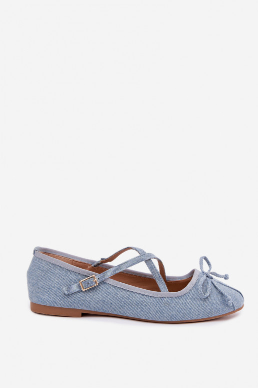 Denim ballerina's met lintjes Kokardką