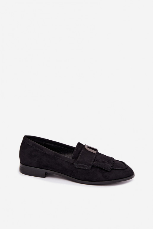 Zwarte dames mocassins met franjes en gouden details Brenis