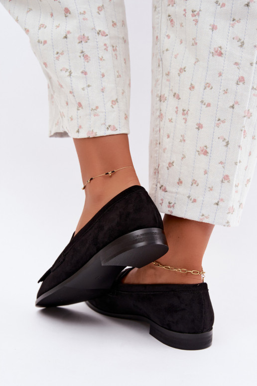 Zwarte dames mocassins met franjes en gouden details Brenis
