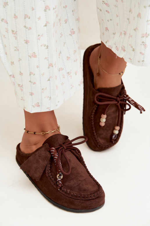 dames slippers Mule met bont chocoladekleurig Melia