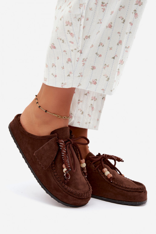 dames slippers Mule met bont chocoladekleurig Melia