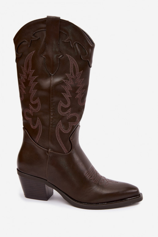 Kniehoge cowboylaarzen met hakken in chocolade faux leather Jarissa