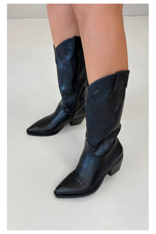 Kniehoge cowboylaarzen met hakken in zwarte faux leather Jarissa