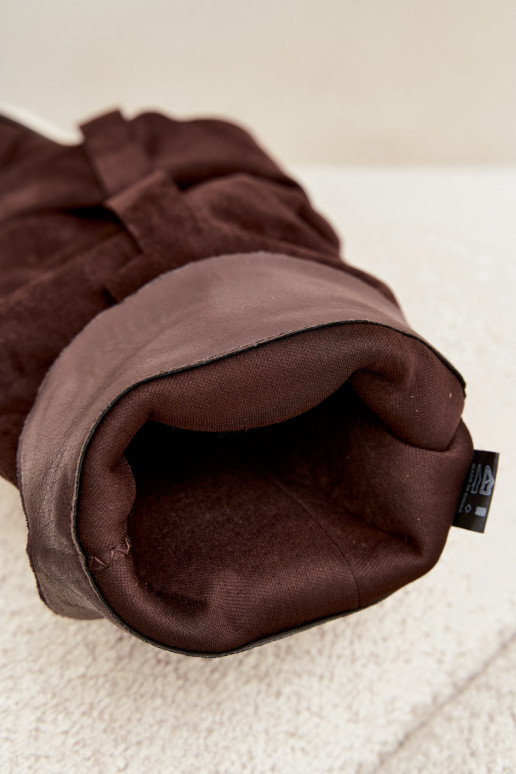 Dames laarzen tot boven de knie met hakken, rimpels en gespen in chocolade kleur Caster