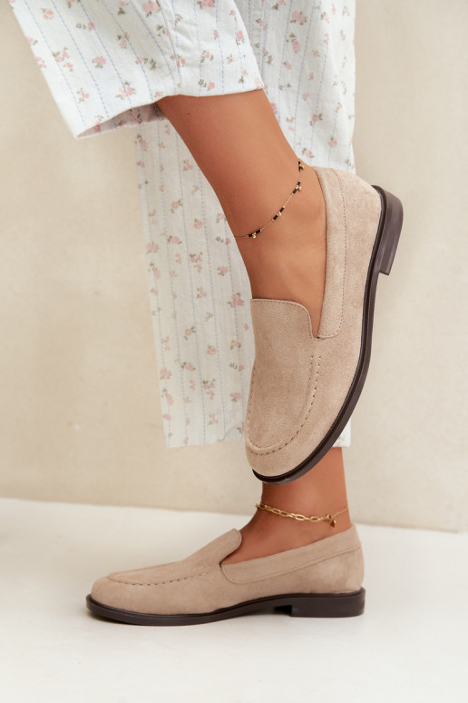 Dames mocassins van faux suede, zandkleur Laisie