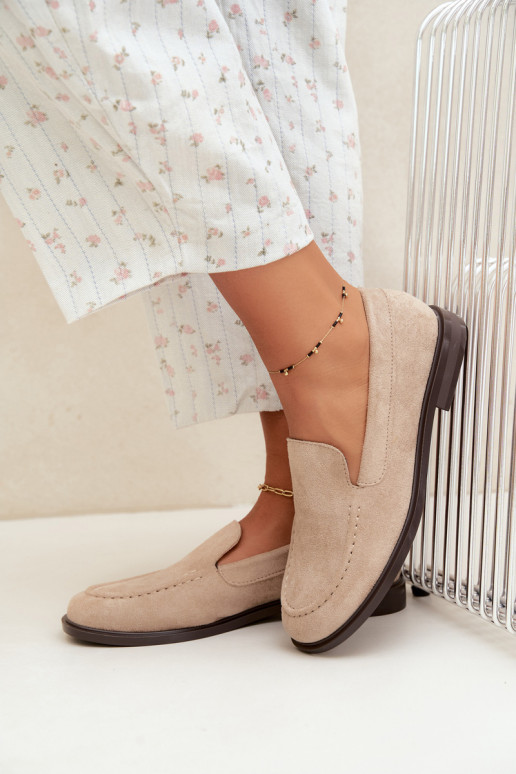 Dames mocassins van faux suede, zandkleur Laisie