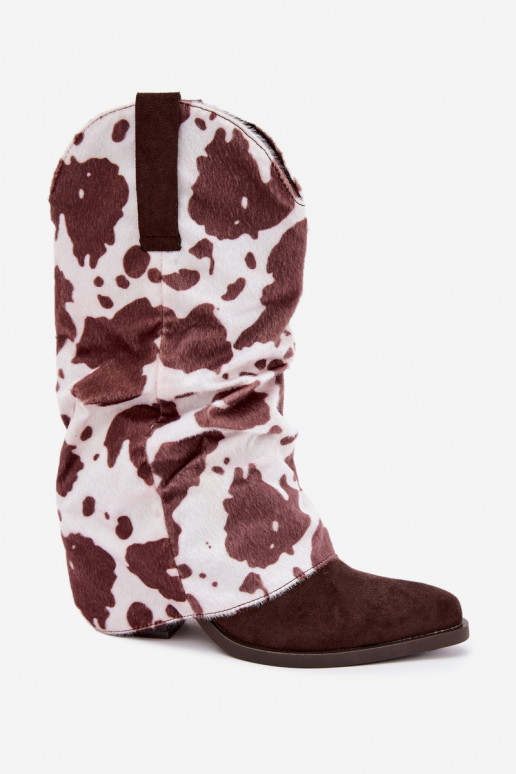 Cowboy-stijl enkellaarsjes met een gebogen schacht en hakken in bruin Havie