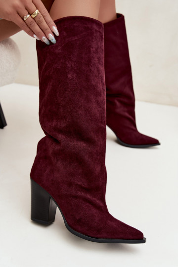 Dames kniehoge instaplaarzen met hakken in faux suede bordeauxkleur Carmina 2