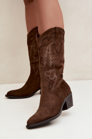 Dames cowboy kniehoge laarzen met hakken in chocoladekleur Betina 2