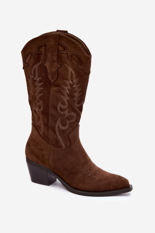 Dames cowboy kniehoge laarzen met hakken in chocoladekleur Betina