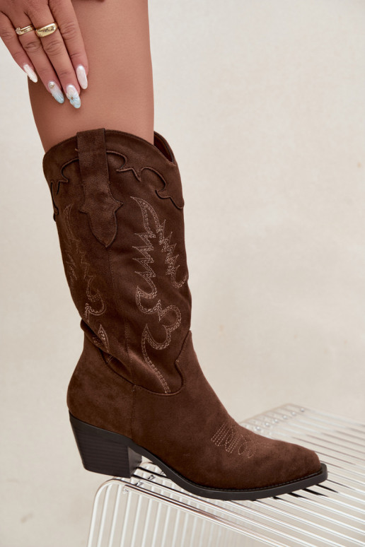 Dames cowboy kniehoge laarzen met hakken in chocoladekleur Betina