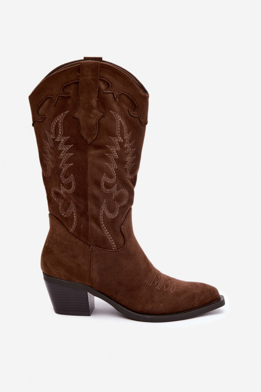 Dames cowboy kniehoge laarzen met hakken in chocoladekleur Betina