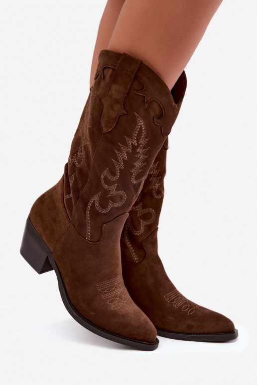 Dames cowboy kniehoge laarzen met hakken in chocoladekleur Betina