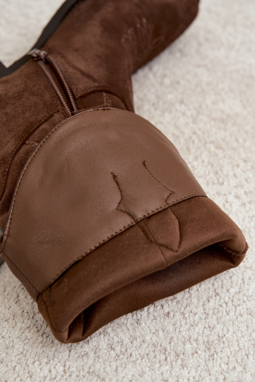 Dames cowboy kniehoge laarzen met hakken in chocoladekleur Betina