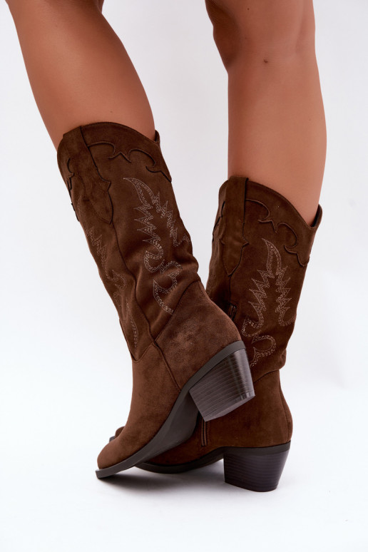 Dames cowboy kniehoge laarzen met hakken in chocoladekleur Betina