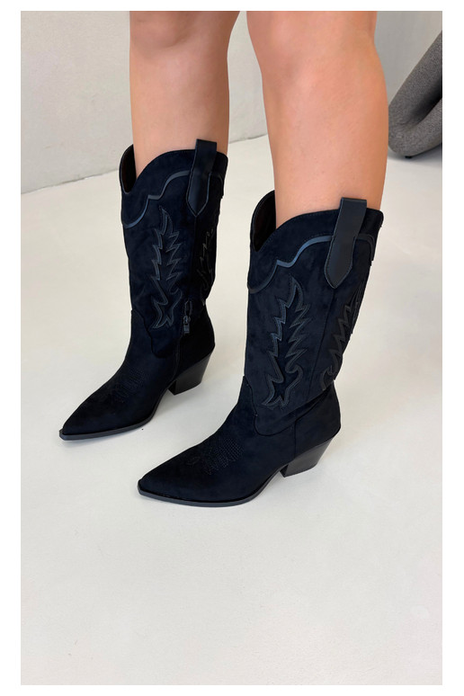 Kniehoge cowboylaarzen in zwart Betina