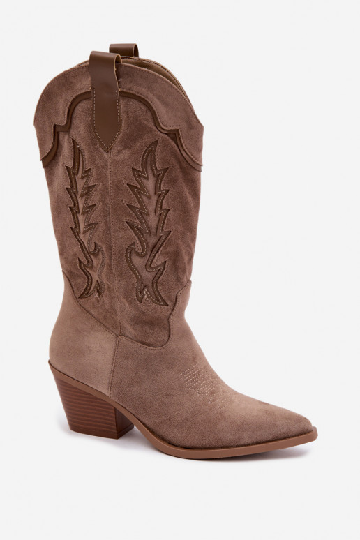 Kniehoge cowboylaarzen v khaki Betina